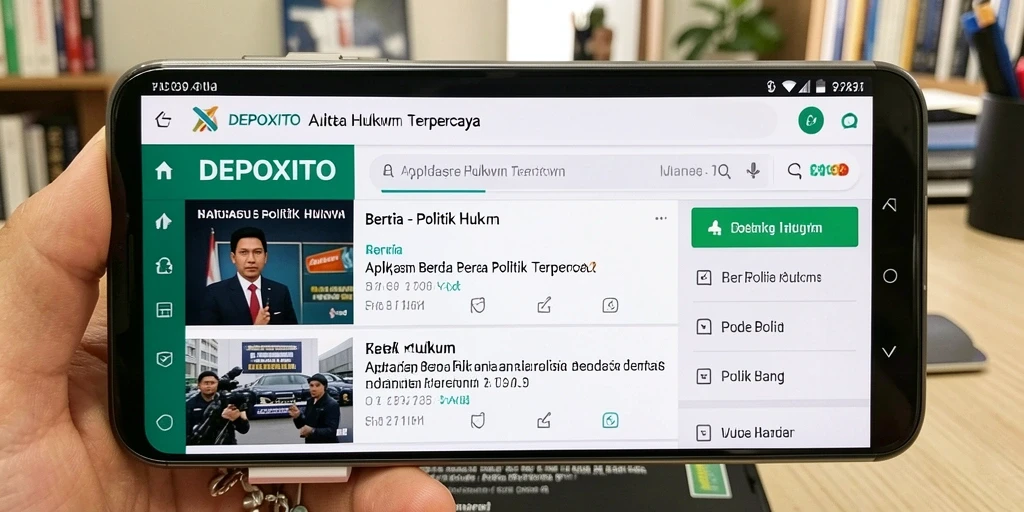 Tampilan antarmuka aplikasi DEPOXITO yang menampilkan berita politik dan hukum.