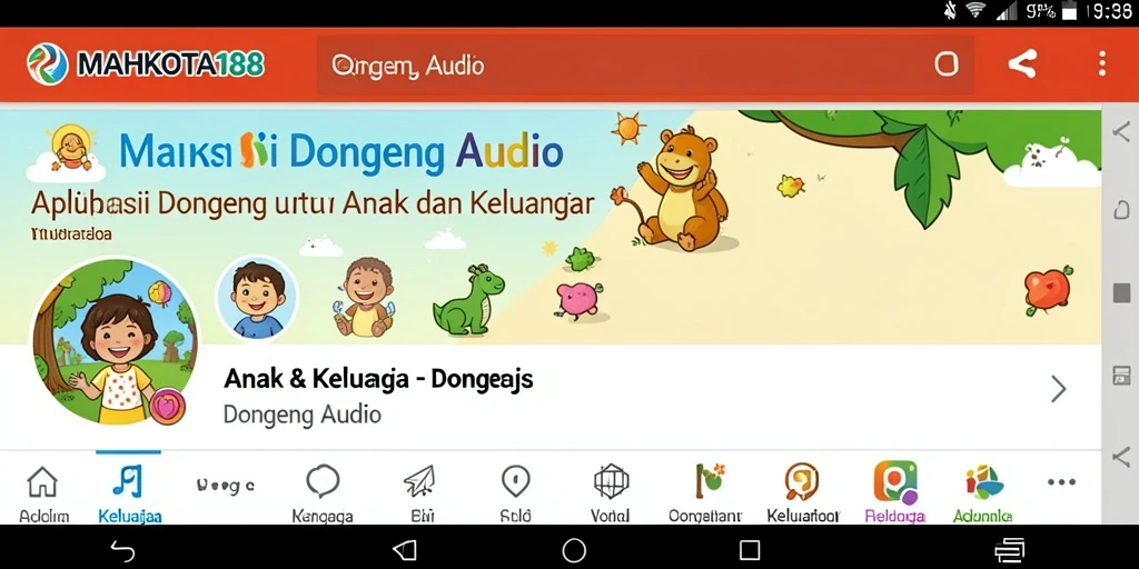 Antarmuka aplikasi MAHKOTA188 menampilkan pilihan dongeng audio yang berwarna dan menarik.